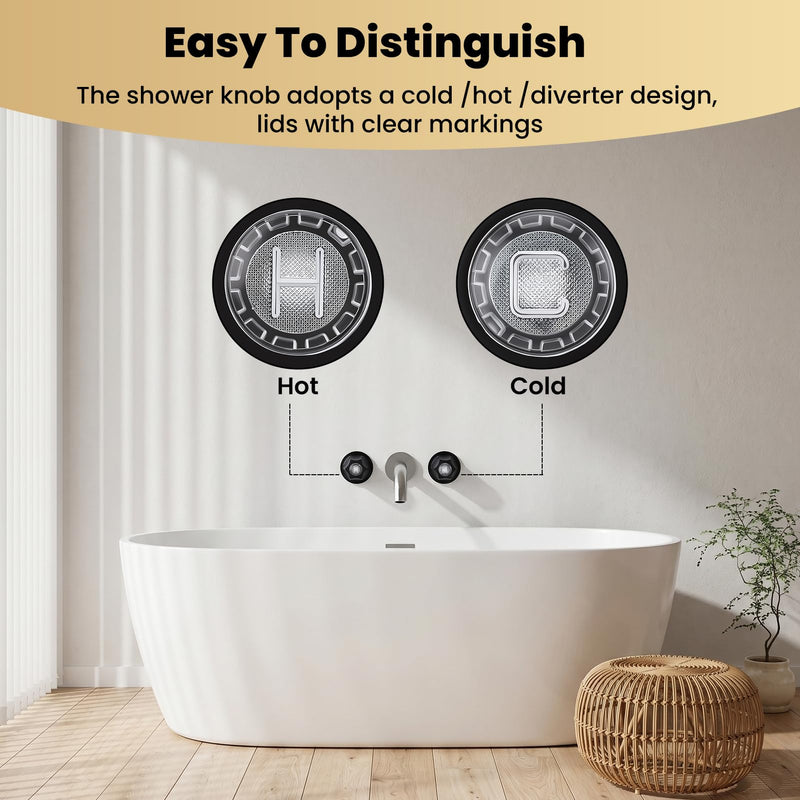 Bathtub Shower Handle Remodel/Rebuild Trim Kit, Shower Knobs 2 Piece Compatible with Price Pfister Valve, Includes Knobs, Bases, Brass Rods, End Cap, Tubes Etc (Matte Black)