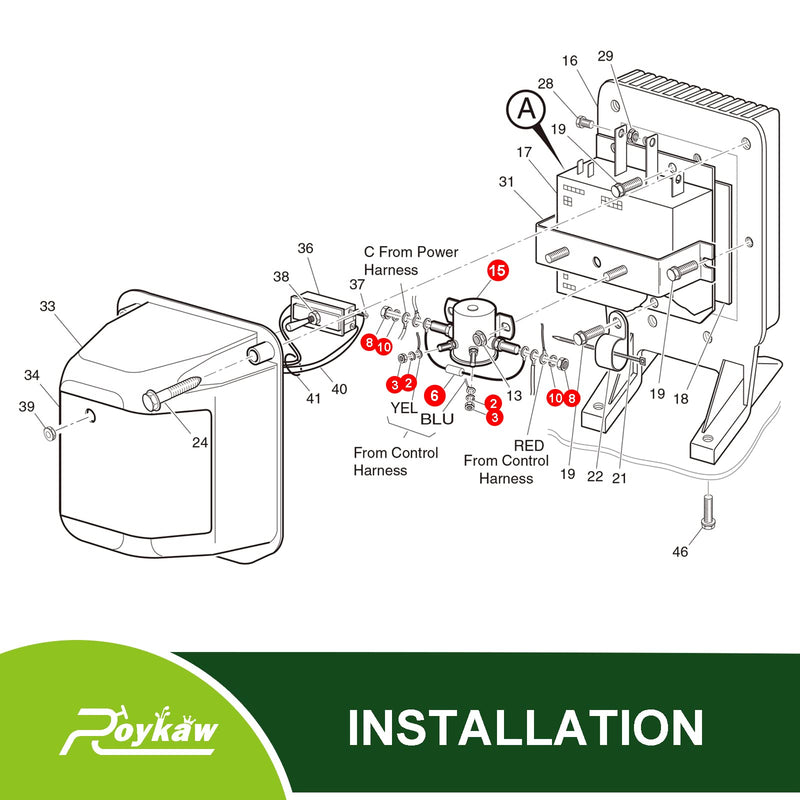Roykaw 36 Volt #70 Series Continuous Duty Solenoid Relay with Resistor & Diode Kit for EZGO Electric Golf Cart, Upgrade Mount Bracket, Anti-Vibration, OEM # 27855G01 11761G1 27855G02 31680G1 3016