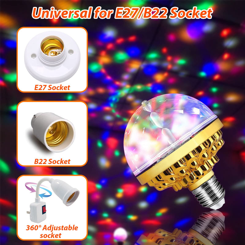 2 Pack Colorful Magic Rotating Ball Light, LED Plug in Disco Ball Light, RGB Disco Light Bulb, Party Lights Dj Disco Lights with Sockets for Home Room Dance Parties Bar Karaoke 2 Pack