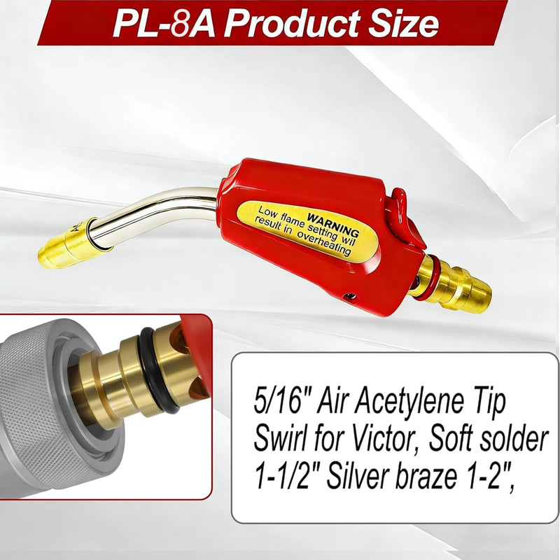 0386-0819 PL-8A Self Lighting turbo Torch Tips for Welding/Brazing, 5/16" Air Acetylene Tip Swirl for Victor, Soft solder 1-1/2" Silver braze 1-2", Air Acetylene tip for Torch Kit ‎PL-8A