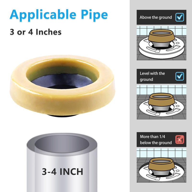 Toilet Wax Ring Replacement Kit, Wax Ring for Toilet Base with Brass Bolt for 3-Inch or 4-Inch Floor-Mounted Toilet Drain Pipe 0.92In/ 1 Pack