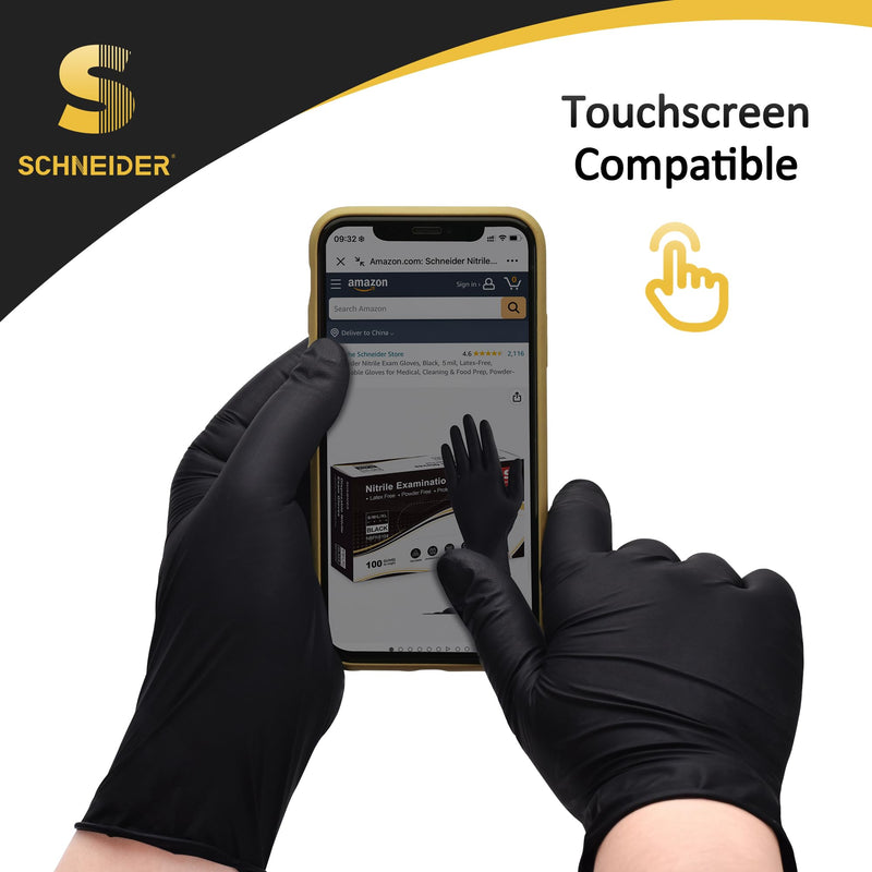 Schneider Nitrile Exam Gloves, Black Latex Free Powder Free Disposable Gloves for Medical, Cooking, Cleaning, and Food Prep 100 Medium