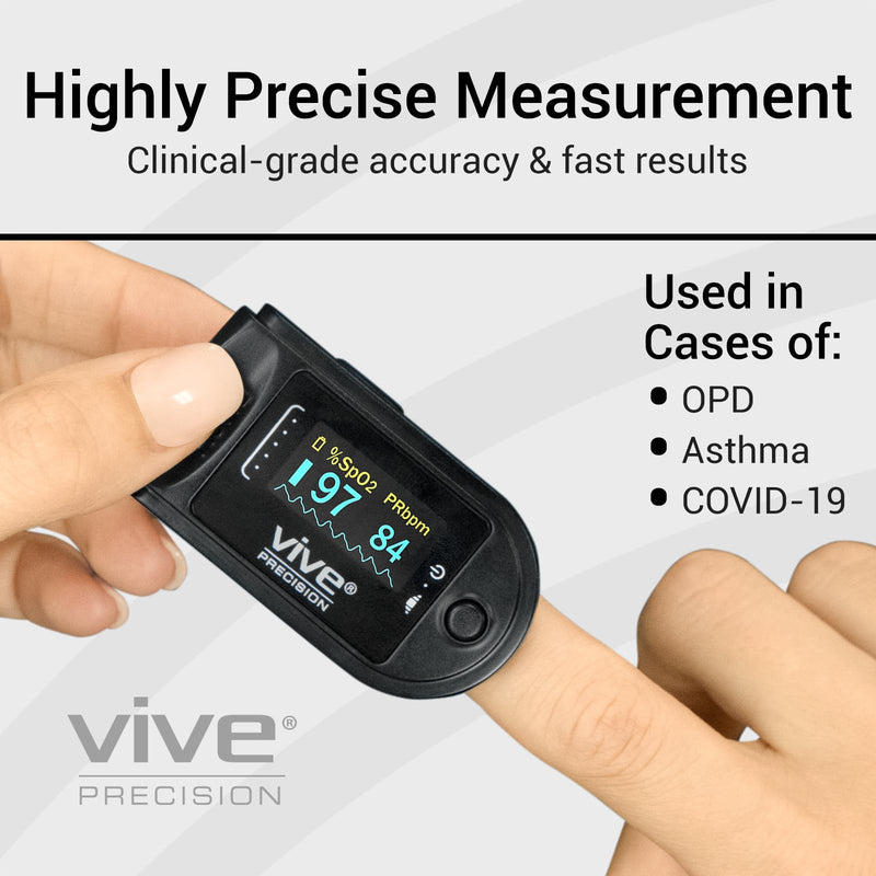 Vive Precision Pulse Oximeter - Oxygen Monitor Fingertip, Heart Rate Medical Grade Sensor LED Display - Accurate Finger Meter for Saturation SpO2, Lanyard & Batteries Included