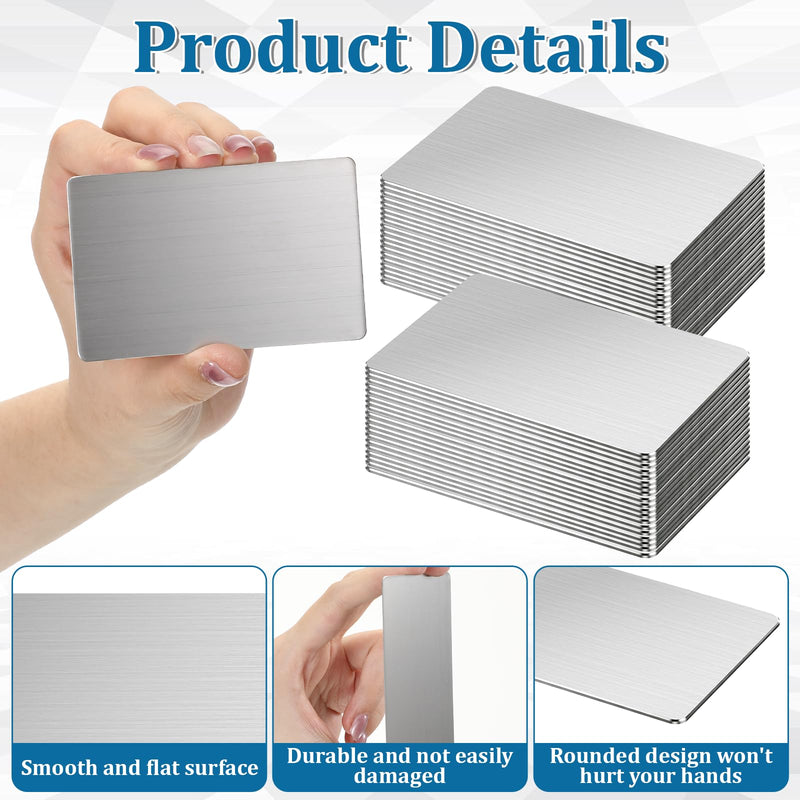 50 Pcs 304 Stainless Steel Metal Business Cards Blanks, 0.5 mm Thickness Sublimation Blank Steel Card Laser Engraving Stainless Plate, for House Office Customer DIY Gift Plate, 3.4 x 2.1 Inch