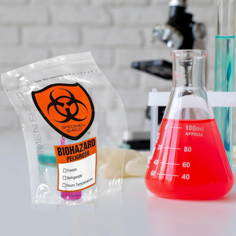 Biohazard Specimen Bags, 8 x 10 Inches. Pack of 100 Clear Biohazard Bags. 3-Wall Polyethylene Speciman Bag, 2 Mils. Waterproof Plastic Bag with Pull-to-Tear Zipper and Orange Hazard Sign 8" x 10" / Orange-Black 1 Count (Pack of 100)