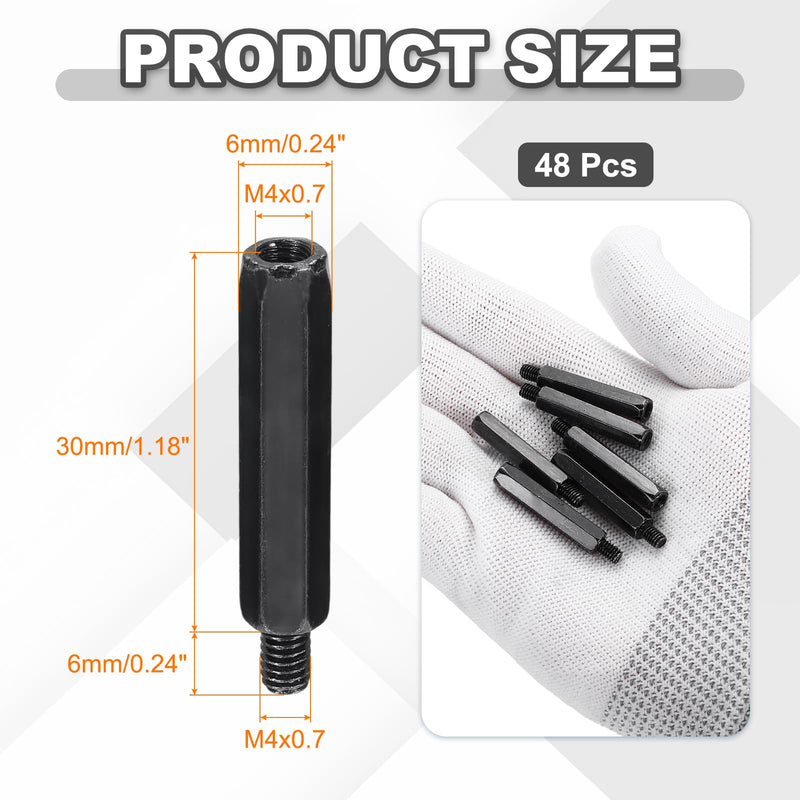 PATIKIL 48pcs M4x30mm+6mm Male Female Hex Standoff, Carbon Steel PCB Motherboard Spacer Standoffs for Computer Cases Circuit Boards FPV Drone Quadcopter, Black