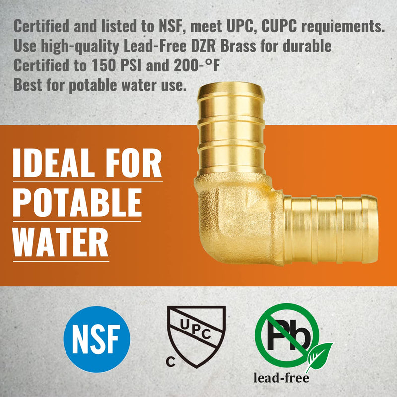 SUNGATOR Pex Fittings 1/2 Inch, 25-Pack 1/2" Pex 90 Degree Elbow, No Lead Brass, 1/2 Inch Pex Fittings For Pex Pipe, NSF, UPC Certified 1/2", 25 Pack