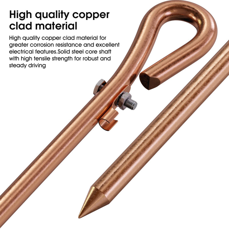 Portable Ground Rod - Copper Electrical Grounding Pin with Ground Wire Lug| Great for Electric Fences,Antennas,Satellite Dishes,Ground Post Pin,Tie Out Stake (Set of 1 Ground Pin)