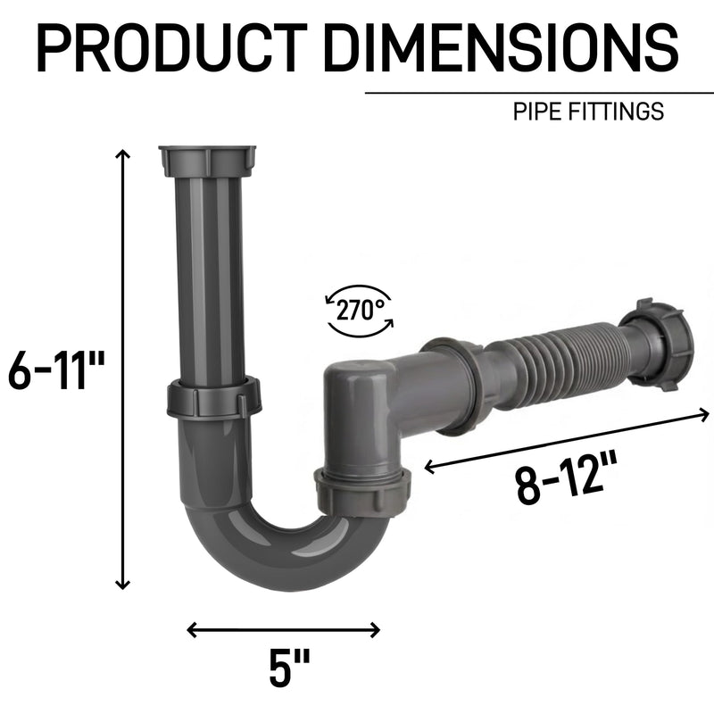 Complete Kitchen Sink Drain Kit with 3-1/2 Inch Strainer Assembly, 1-1/2" P-Trap Plumbing Pipe, Universal Flexible Drain for Wall or Floor Outlet, Includes Basket, Gaskets & Tailpiece