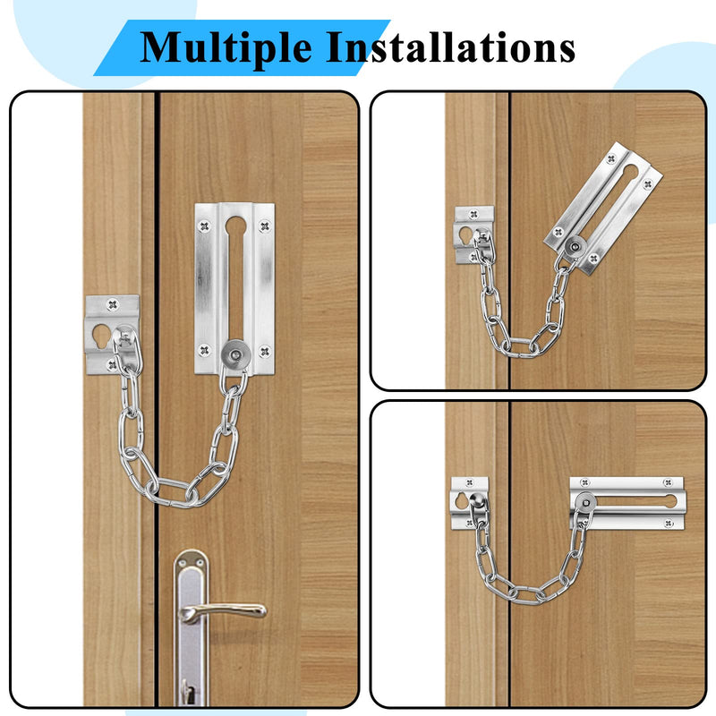 2 Pack Door Chain Lock, Premium Chain Door Lock, Thickened Door Lock Chain with 12 Screws, Stainless Steel Chain Locks for Inside Door Silver - 2 Pack