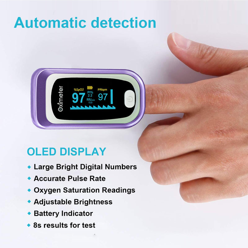 Fingertip Pulse Oximeter, 4 Data Pulse Oximeter with Respiratory, Respiration Rate Monitor, Oximeter for Sports Aviation Use Only (purple)