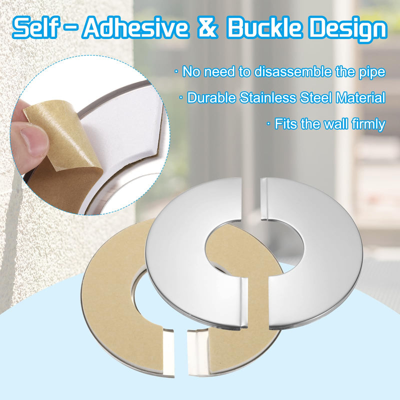 PATIKIL Wall Split Flange 2" (53mm),2 Pcs Stainless Steel Round Self-Adhesive Escutcheon Plate Plumbing Wall Cover for Kitchen Bathroom Arm Pipe Faucet Decoration, Silver 2 Inch