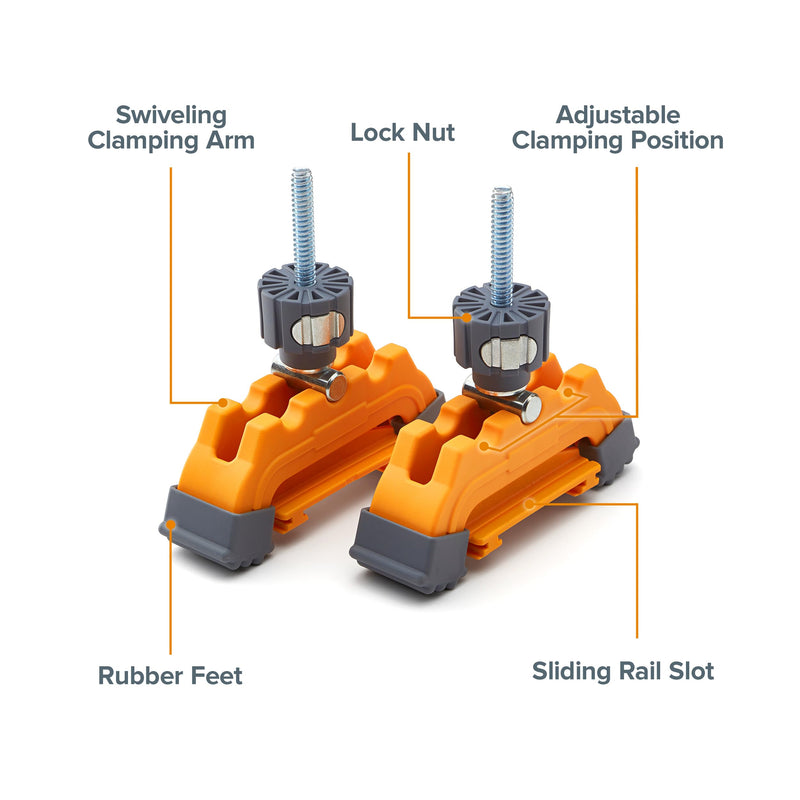 BORA Track Clamps, Securely Cut Any Angle with WTX and NGX Clamp Edge Systems, Saw Guide Accessory for Woodworking, Carpentry, DIY, Two-Pack, 542011, Black Orange Hardware Clamp Vise