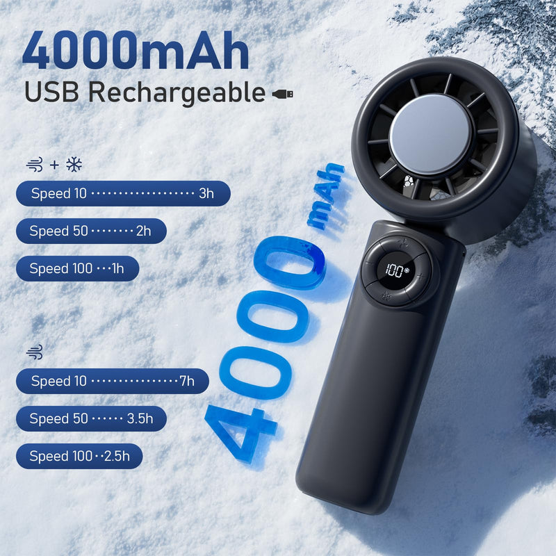 CIVPOWER Handheld Fan: Portable Small Ice Cooling Plate- 4000mAh Rechargeable 100 Gear High-Speed Turbo 10500 RPM - Personal Foldable Battery Operated for Travel Indoor Outdoor Women Men (Black) Black