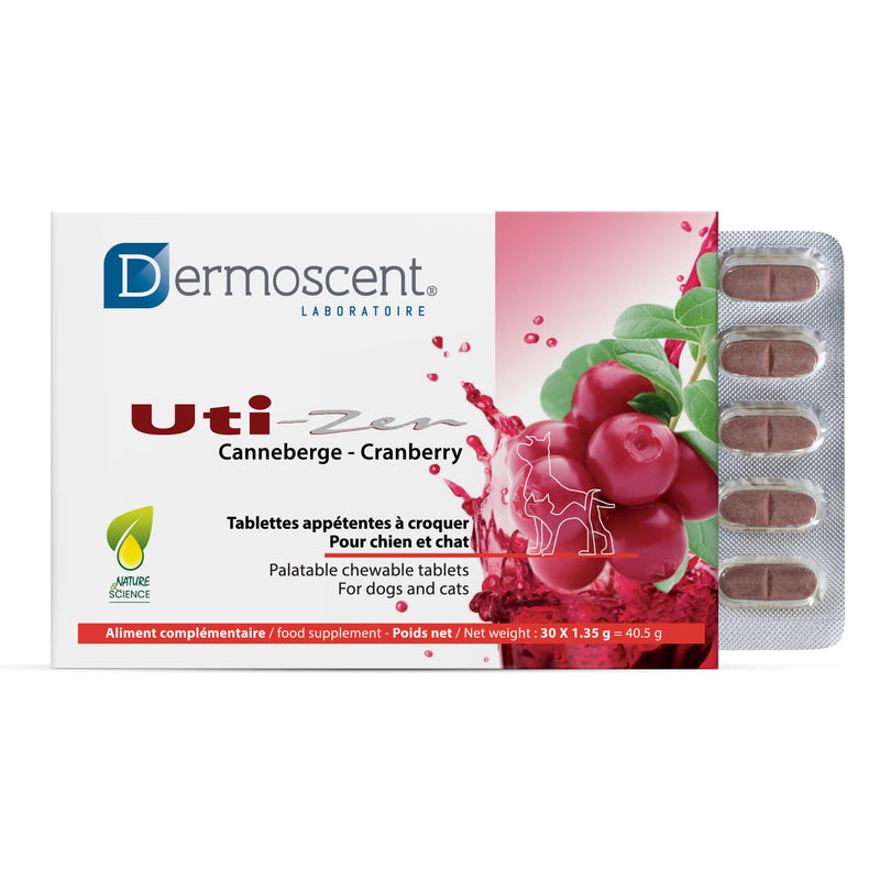 Dermoscent UTI-Zen Cranberry Tablets for Dogs & Cats Food Supplement for Bladder, Kidney & Urinary Tract Health Chicken Flavoured - 30 Tablets