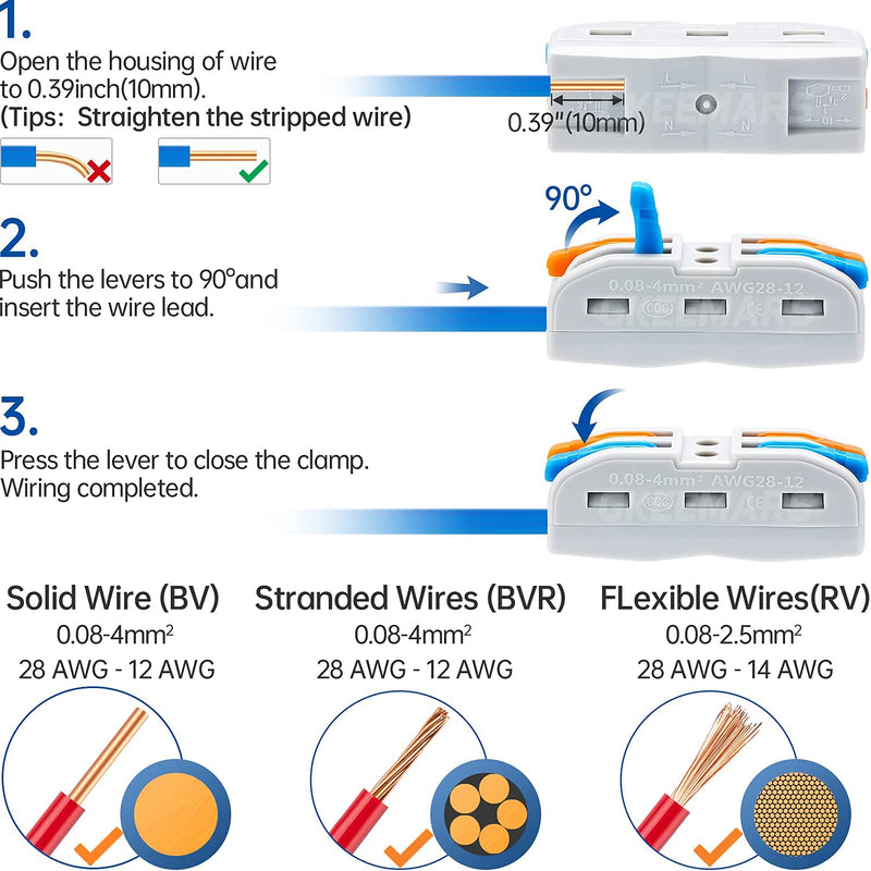 GKEEMARS 50 Pcs 2 Conductor Compact Connectors, Lever Wire Connectors Assortment Pack KV-212-50 Pcs