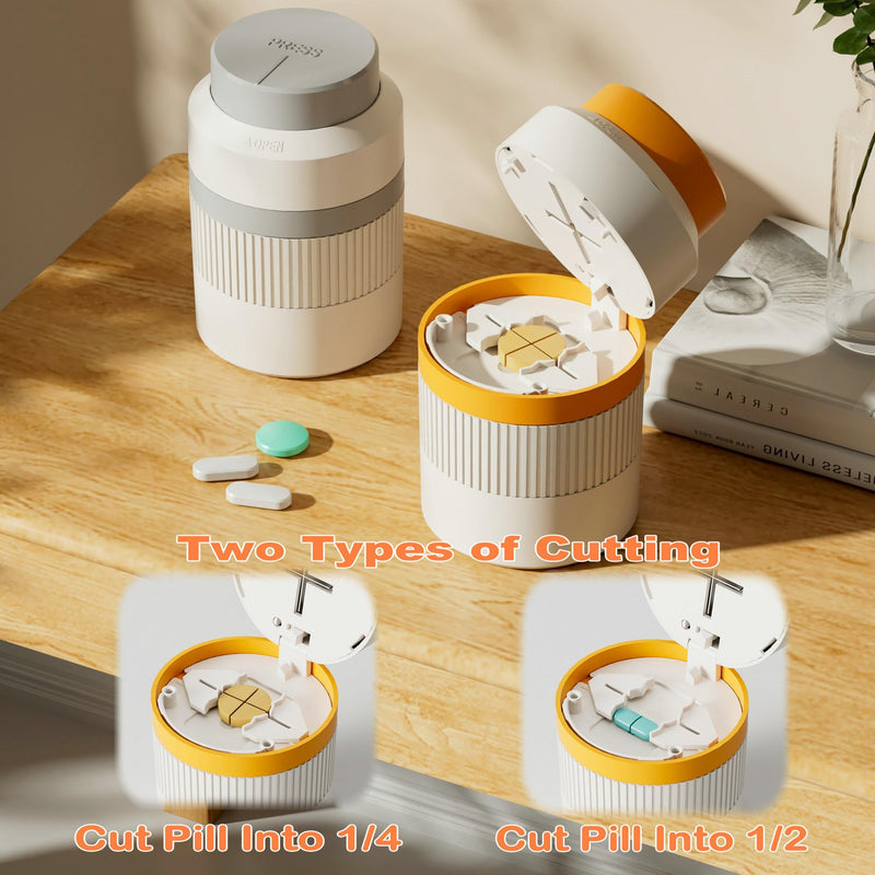 3-in-1 Pill Cutter, 1/2 1/4 Pill Crushers & Splitters with Stainless Steel Hidden Sharp Blade and Storage for Small or Large Pills, Pills Crusher Fine Powder for Tablets (Gray) Gray