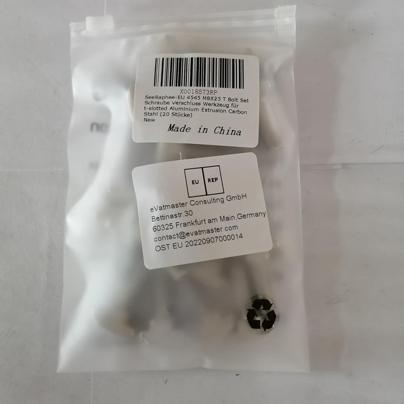 T Bolt Set Screw Bolt Fastener Tool for T-Slotted Aluminum Extrusion Nickel Plated Carbon Steel 45 Series M8X25mm 20PCS