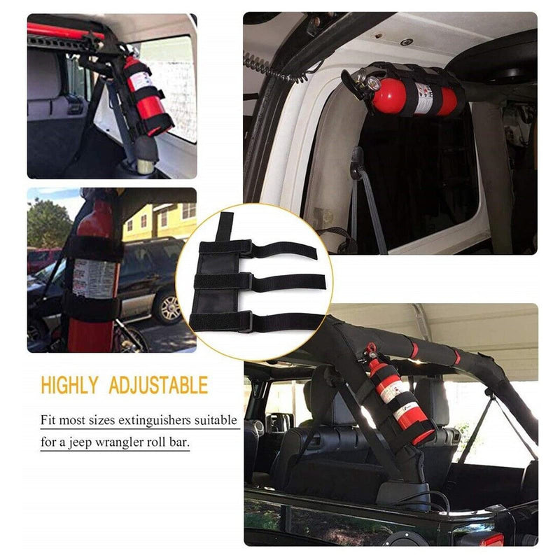 Adjustable Roll Bar Fire Extinguisher Mount Holder 3 lb for Jeep Wrangler Unlimited CJ YJ LJ TJ JK JKU JL JLU 4XE,(Black, Without Pattern) Black