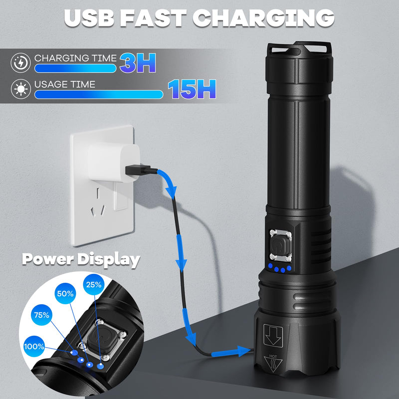Rechargeable Flashlights High Lumens, 2Pack 99000 Lumen Super Bright Led Flashlight with 5 Modes & 15H Long Runtime, Powerful Waterproof Handheld Flash Light for Home Camping