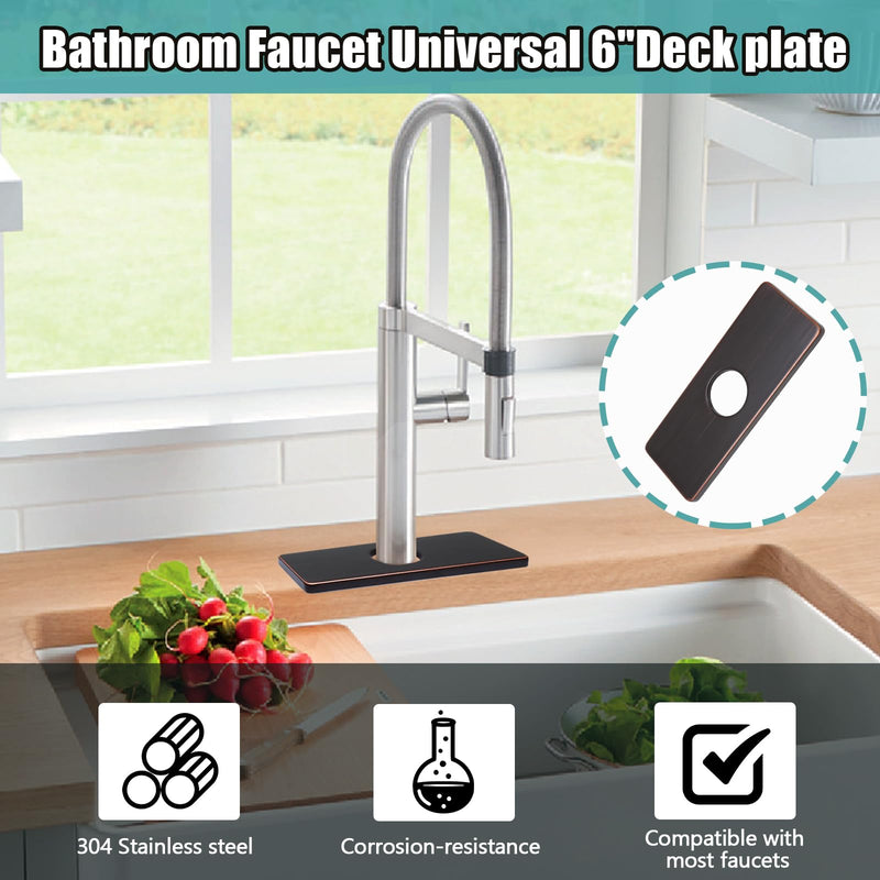 Murtenze 6 Inch Sink Faucet Hole Cover Deck Plate, Oil Rubbed Bronze Escutcheon Faucet Plate, Stainless Steel Faucet Hole Cover for Kitchen Bathroom Sink 1 Hole or 3 Hole 4 Inch Centerset, 1 Pack