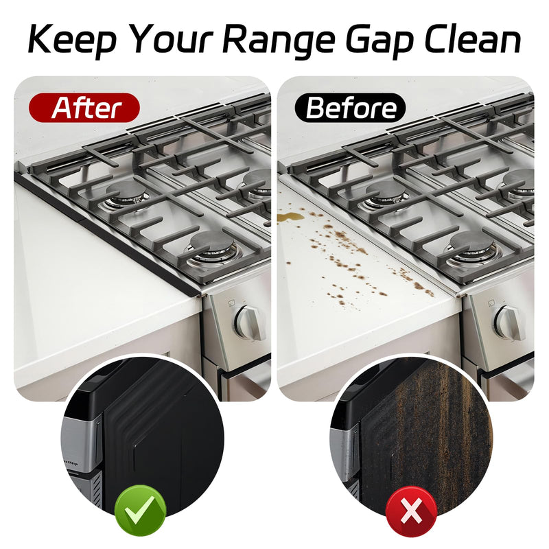 Stainless Steel Stove Counter Gap Cover (2 Pack), Stove Guard, Stove Gap Filler for Kitchen, Range Trim Kit, Easy Clean with Heat Resistant, Adjustable Length 13.8” to 27.6” Black
