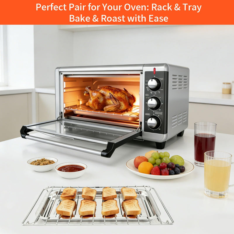 GCQ 2PCS Convection Toaster Oven Replacement Tray Rack for BLACK+DECKER 8 Slice Extra Wide Convection Toaster Oven,Food Grade Accessories Parts Grill Pan Rack Tray Crisper Plate,Dishwasher Safe