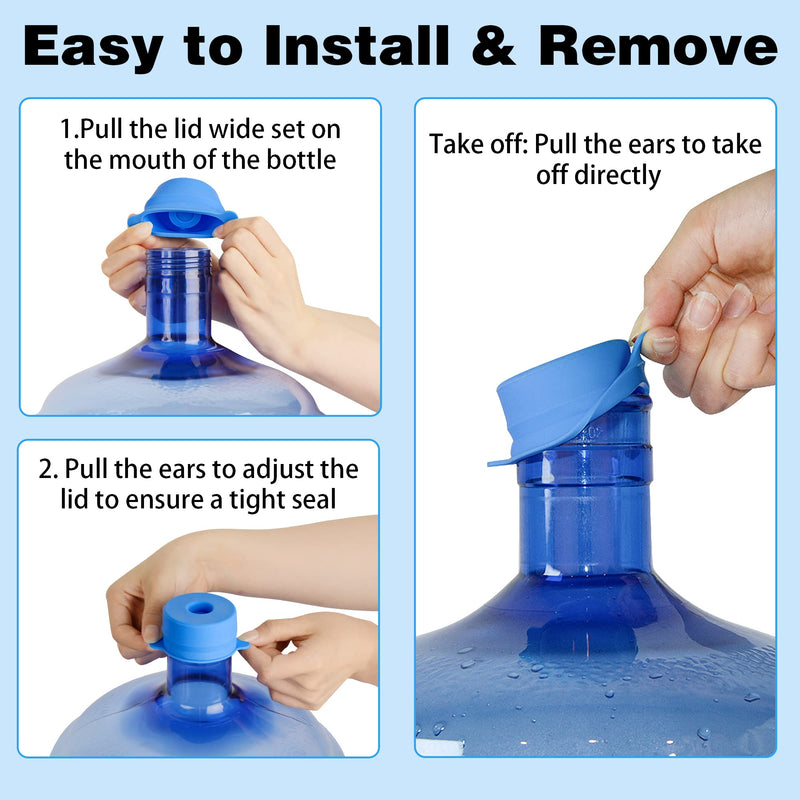 U-Goforst [4 PCS] 3 & 5 Gallon Water Jug Cap - 55mm Food Grade Silicone Reusable Bottle Cover for Standard/Screw/Crown Tops, Dispenser Replacement Lids, Non Spill & Leak Free 4 Pack 4 PCS