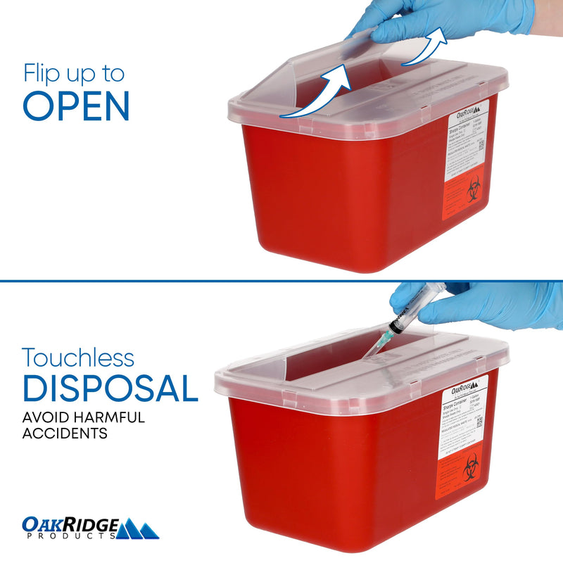 Oakridge Products Large Sharps Container for Home Use and Professional 1 Gallon (2-Pack), Biohazard Needle and Syringe Disposal, Pop Up Lid, CDC Certified 2