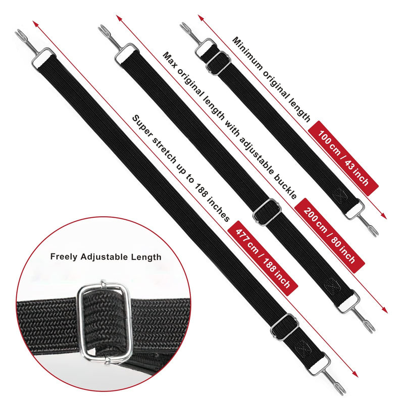 Black Adjustable Bungee Cords with Hooks Set,80" Long Flat Heavy Duty Elasticity Straps,with Length Adjustment Metal Buckle Luggage Elastic Rope,for Moving Heavy Duty Cargo (4 Pack) Black