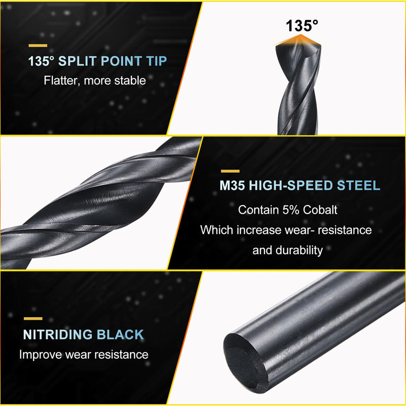 PATIKIL Letter R Drill Bit, M35 Cobalt 5% High-Speed Steel Jobber Straight Shank 135° Nitriding Black for Stainless Steel Hard Metal - 6 Pack