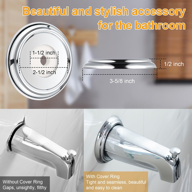 Dreyoo Slip On Diverter Tub Spout with Metal Cover Ring and Foam Gasket, Compatible with Kohler GP85556-CP, Bathroom Bathtub Faucet Set Replacement Fits 1/2'' Copper Water Tube (Polished Chrome) Polished Chrome