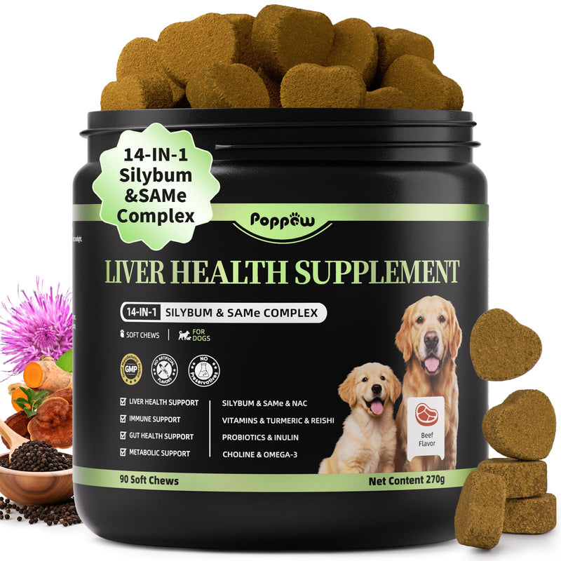 Dog Liver Support Chews - with Milk Thistle (Silybum), Same & NAC - Liver Supplement for Metabolic - Detox - Gut & Immune Health - Beef Flavor, 90 Soft Chews Beef 90 CT