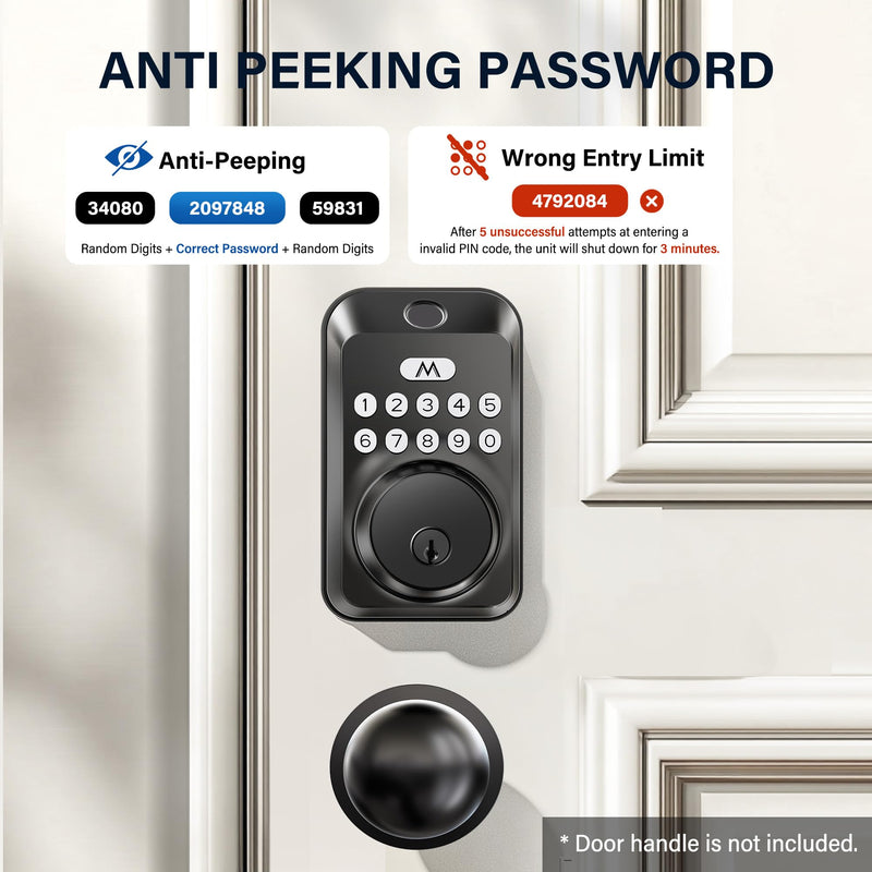 Fingerprint Door Lock - Keyless Entry Door Lock, Electronic Keypad Deadbolt, Smart Locks for Front Door - Auto Locking, Biometric,One-time Codes,Easy to Install (Matte Black) Matte Black