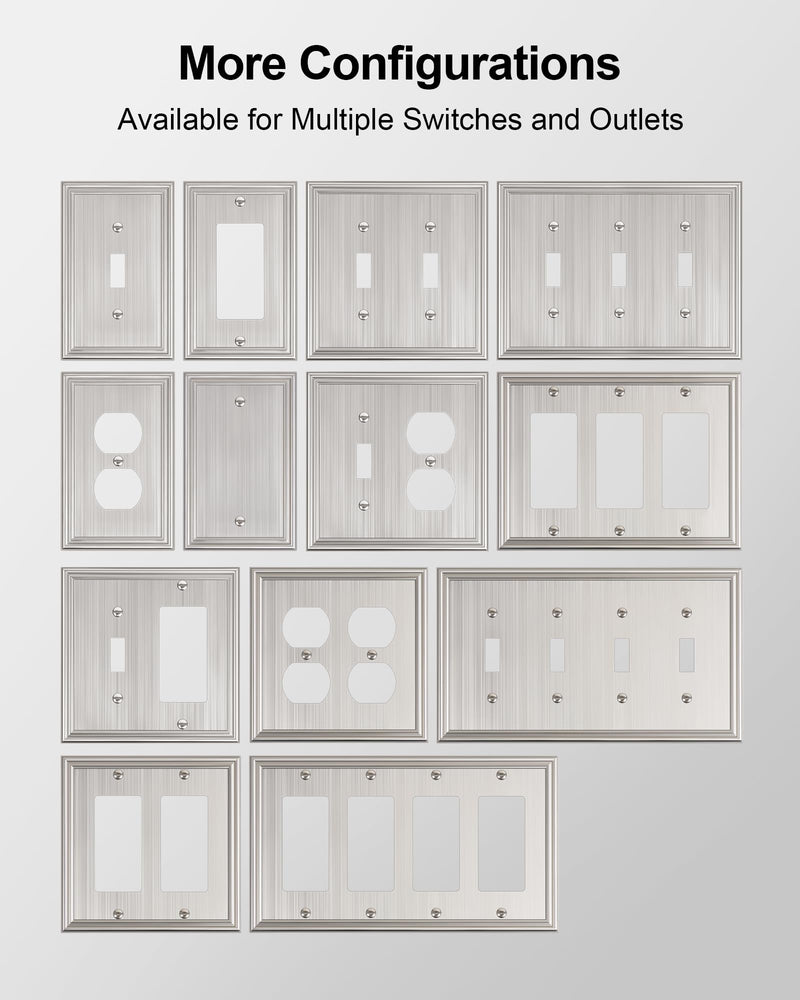 4-Pack Duplex Outlet Cover, Durable Solid Zinc Alloy Decorative Switch Plates and Outlet Covers, Brushed Nickel Wall Plates for Electrical Outlet, 1 Gang Receptacle Cover, Corrosion Resistant 1 Duplex 4PK