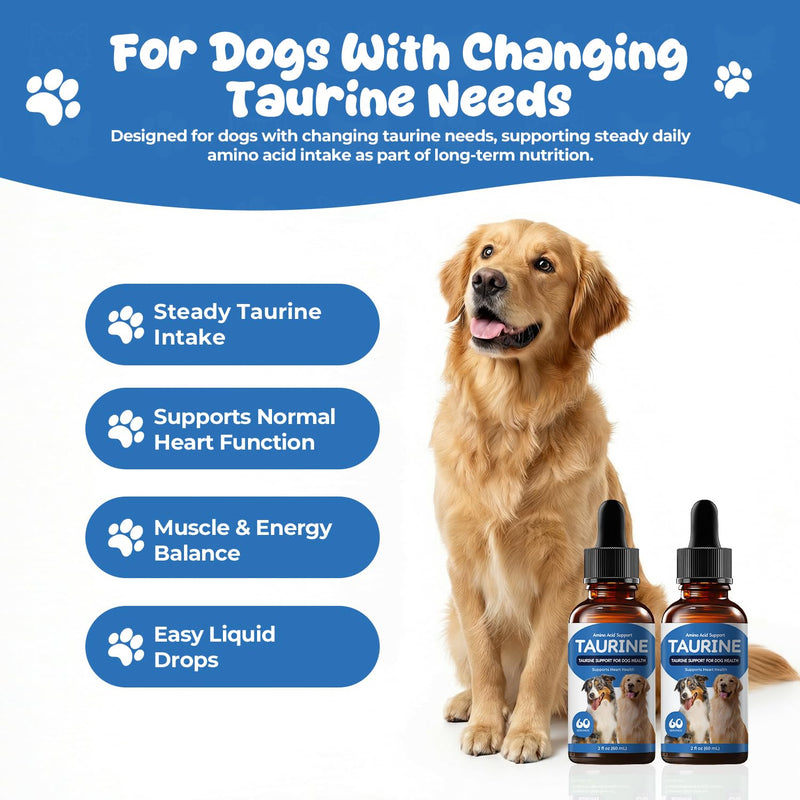 Taurine Liquid Supplement for Dogs, Daily Amino Acid Drops Supporting Heart & Muscle Function, Energy Balance & Physical Stability, 60 ml 60 ml (Pack of 2)