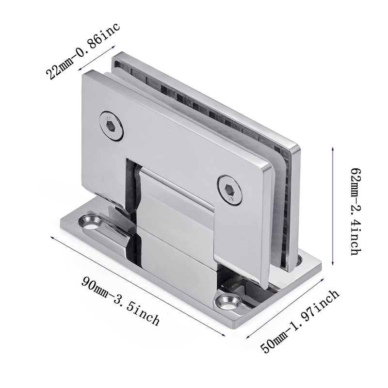 Ranbo 90 Degree Shower Glass Door Hinge, Polished Chrome, 1 Pack | solid 5mm-thick 304 stainless steel, wall to glass mount, for 5/16"-1/2" (8mm-12mm) thick frameless doors