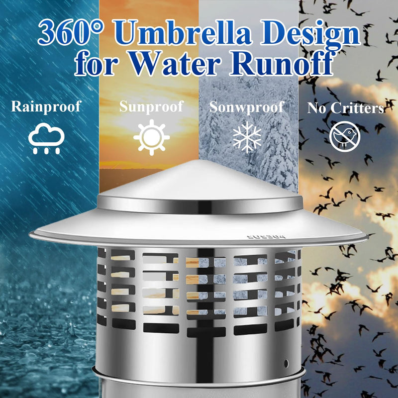 8 Inch Round Chimney Cap, 304 Stainless Steel Chimney Cover with Gloves, Weatherproof Fireplace Chimney Caps for Outdoor Use, Rain Cap for Stove Pipe, Roof Vent Chimney Cap(8 inch) 8 inch