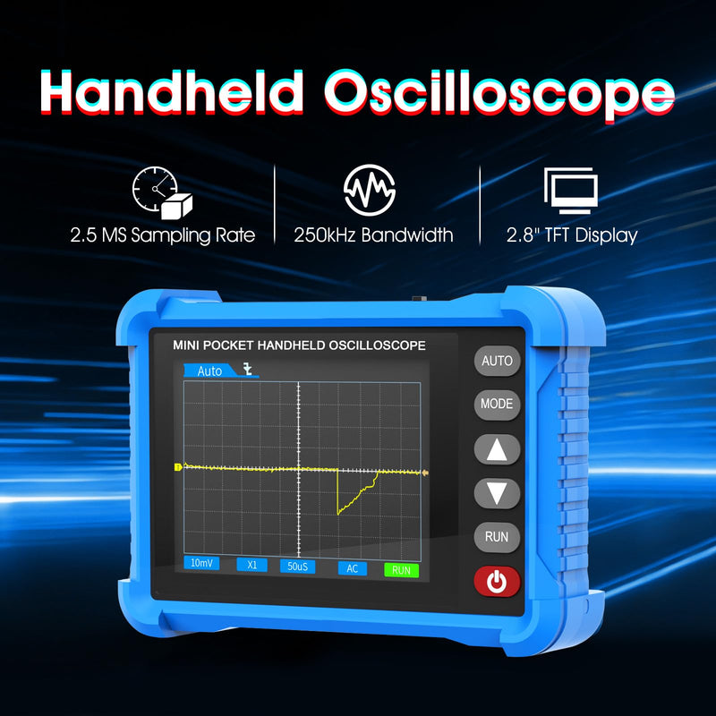 Handheld Oscilloscope, 2.8" TFT Digital Tablet Oscilloscope with 250KHz Bandwidth, 2.5MS/s High Sampling Rate, Auto Trigger, Portable Mini Oscilloscope Kit for Home, Electricians, DIYer