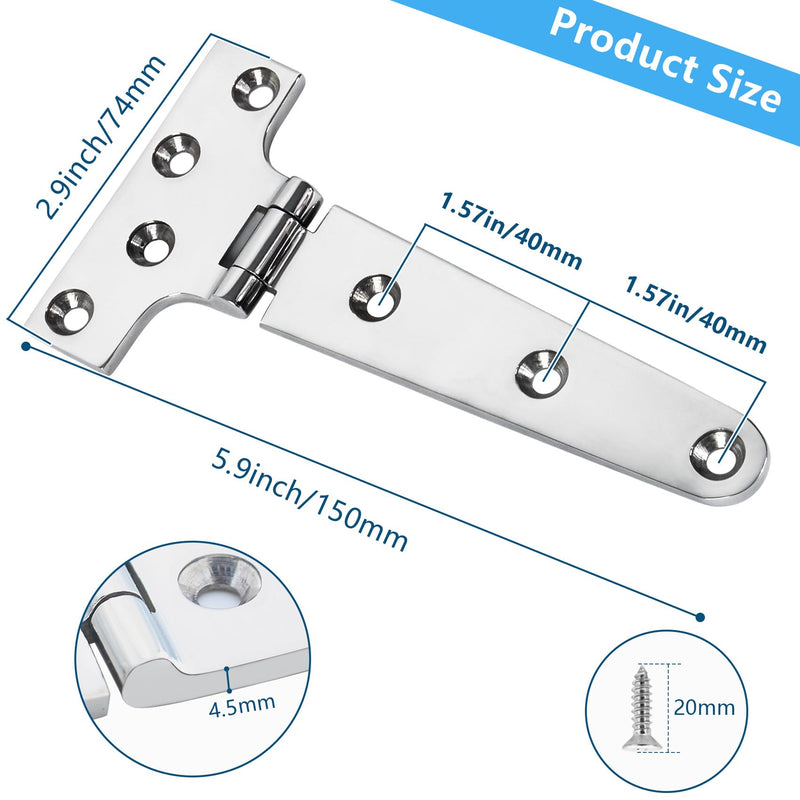 ORLANG 316 Stainless Steel Boat Hatch Hinges, Polished Marine Hinge,Marine Boat Hatch Heavy Duty Hinges with Screws for Boats, Yachts, Doors, Deck,Windows, Cabinets(2/4/8 Pack) 6 x 3 Inch-4Pack