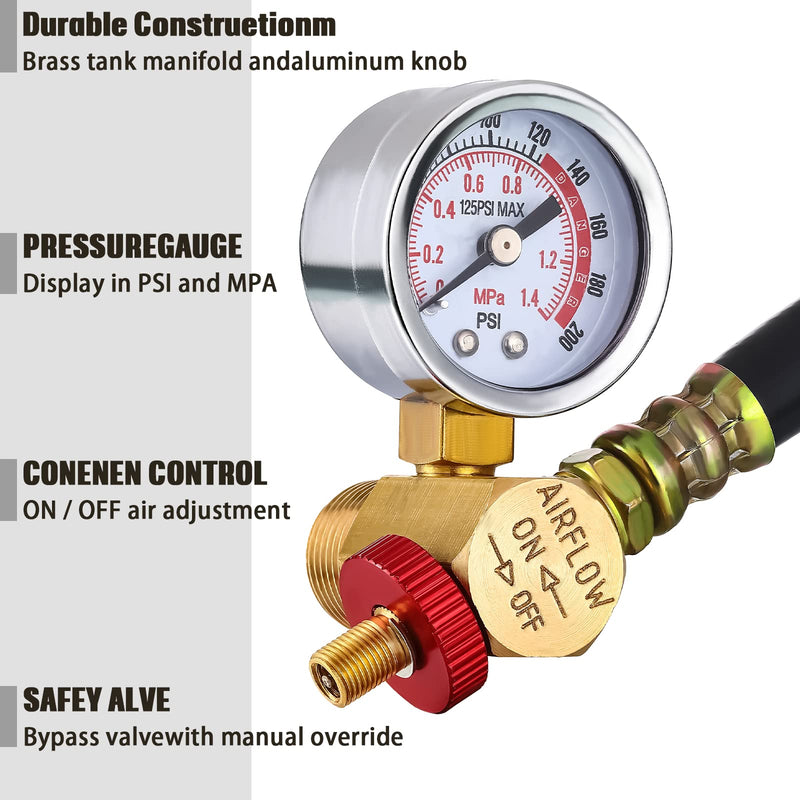 Peryiter Air Tank Repair Kit Including Safety Valve, 0-200 PSI Pressure Gauge and 4 Feet Air Tank Hose Assembly Kit(Black) Black