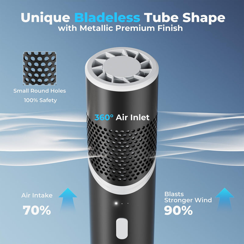 COMLIFE Portable Handheld Turbo Fan with Rotatable Head, 22H Run Time, 14000RPM High Speed Motor, 3 Speeds & Metal Tube Body, Mini Yet Powerful Pocket Rechargeable for Travel Outdoor Beach-Black Black Turbo Power