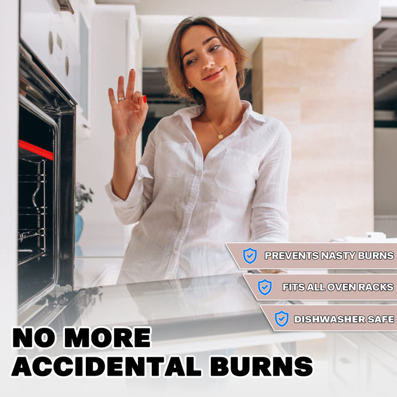 Oven Rack Shields Extra Long 22 Inch, 2 Pack Heat Resistant Oven Guards for Racks, Silicone Oven Rack Edge Protector, Full Length Fit on Standard-Sized Ovens, Prevents Hand and Arm Burns Red