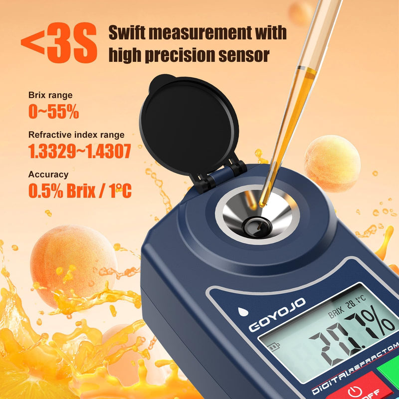 GOYOJO Digital Brix Refractometer Lab Brix Meter 0-55% Range, with Automatic Temperature Compensation (ATC), for Juices, Food, Drinks, and Coffee Liquid Sugar Content Test
