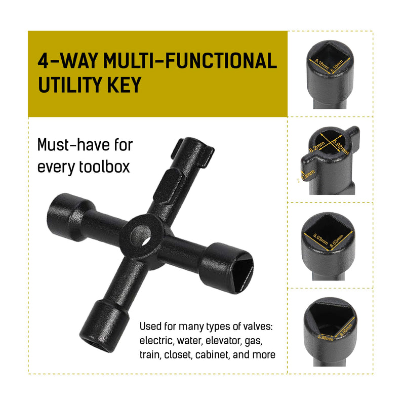 LOSTRONAUT 12 Inches Water Meter Key Cut Off Tool with Enforced Steel T-handle & 4-Way Water Spigot Key, Multi-Tool Utility Key for Curb Water Valves & Main Water Meters, Garden & Plumbing Tool 12"