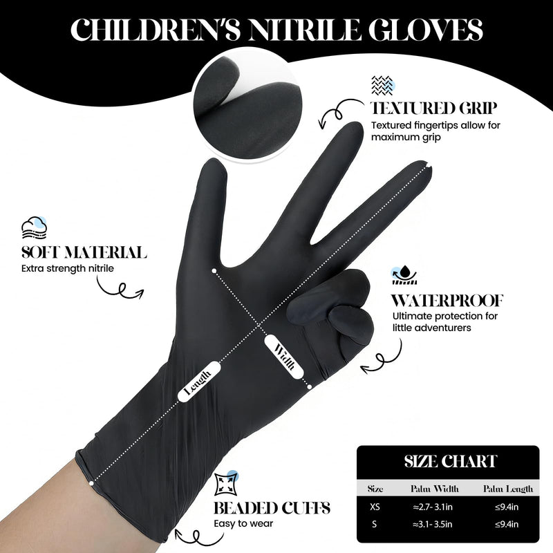 Kids Disposable Gloves, 5-Mil Safe Black Nitrile, Small, 100Ct Black of 100pcs