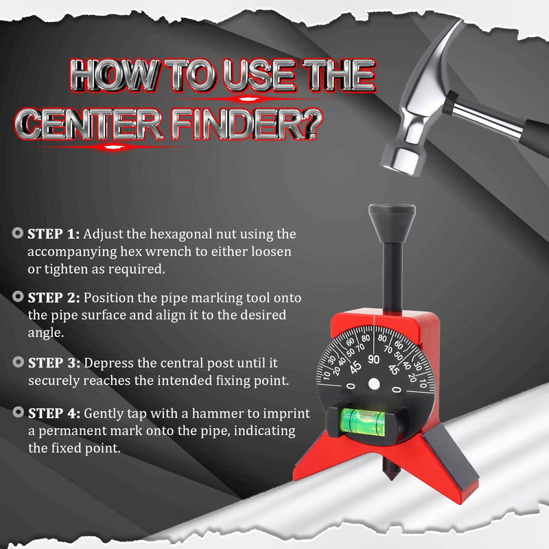 Pipe Center Finder, Pipefitter Tools w/Magnetic Centering Head, 2.75" Y-Type Pipe Fitting Tools w/Adjustable Dial Bubble Protractor to Measure Pipe Diameter from 1-1/2" to 6"