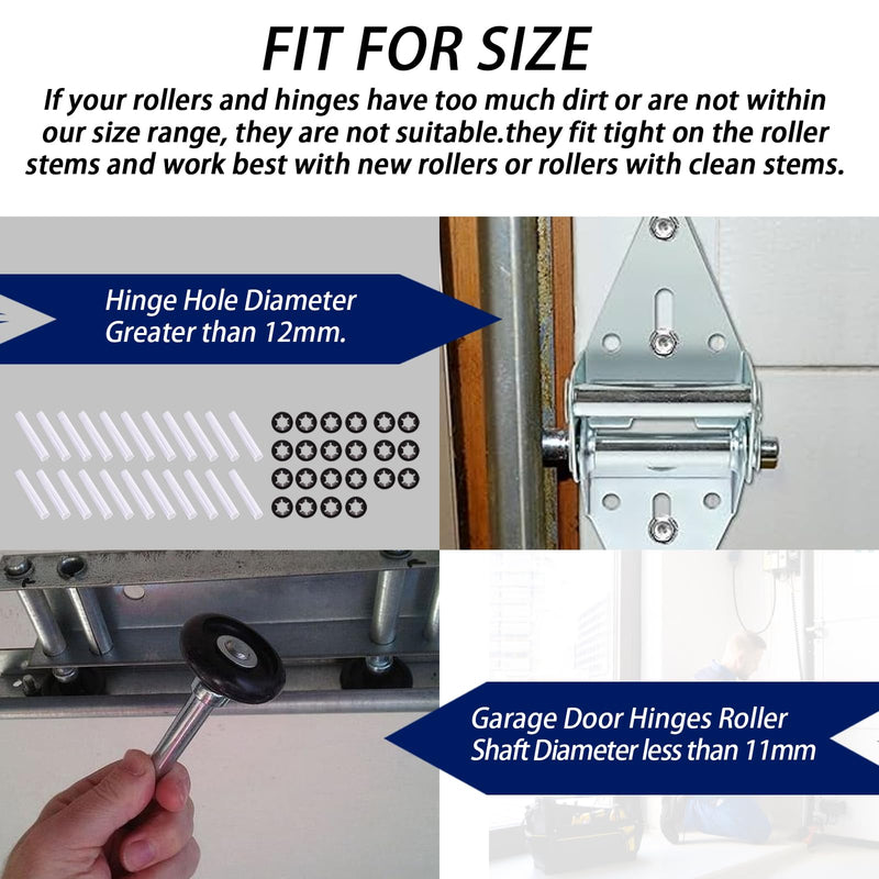22Pcs Garage Door Hinge Quiet Roller Sleeves Roller Shaft gaskets Compatible with New Rollers or Rollers with Clean Stems (ID-11mm；OD-11.90mm；L-80mm)