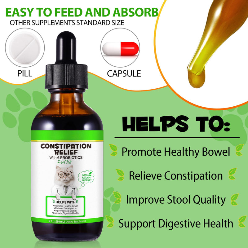 Cat Constipation Treatment, Constipation Relief for Cats, Cat Laxative Constipation Relief, Promotes Digestive Health, Improve Immunity, Vitamins for Cats with 6 Probiotics 60ml 1 Pack