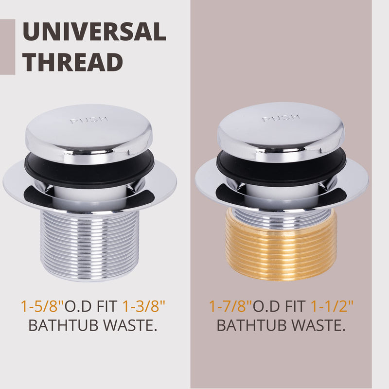 Bathtub Drain Tip-Toe Tub Trim Kit with Two-Hole Overflow Faceplate, All Brass Bathtub Drain Stopper Plug with Universal Fine/Coarse Thread, Lift & Turn Tub Conversion Set (Chrome Plated) Chrome Plated